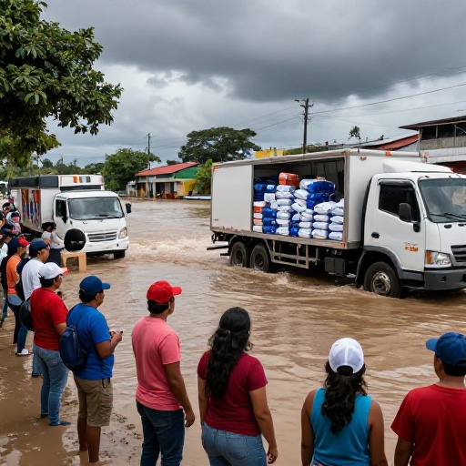 Prefectura del Guayas despliega ayuda humanitaria y maquinaria en Balao por desborde del río