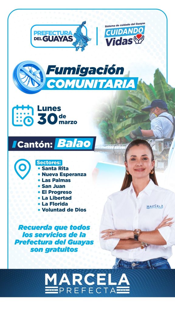 Brigadas de fumigación llegan a Balao el 30 de marzo para controlar el dengue